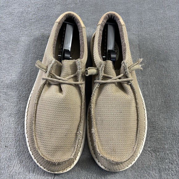 Hey Dude Shoes Mens 12 Tan White Wally‎ Sport Mesh Wide Slip On Loafers Casual